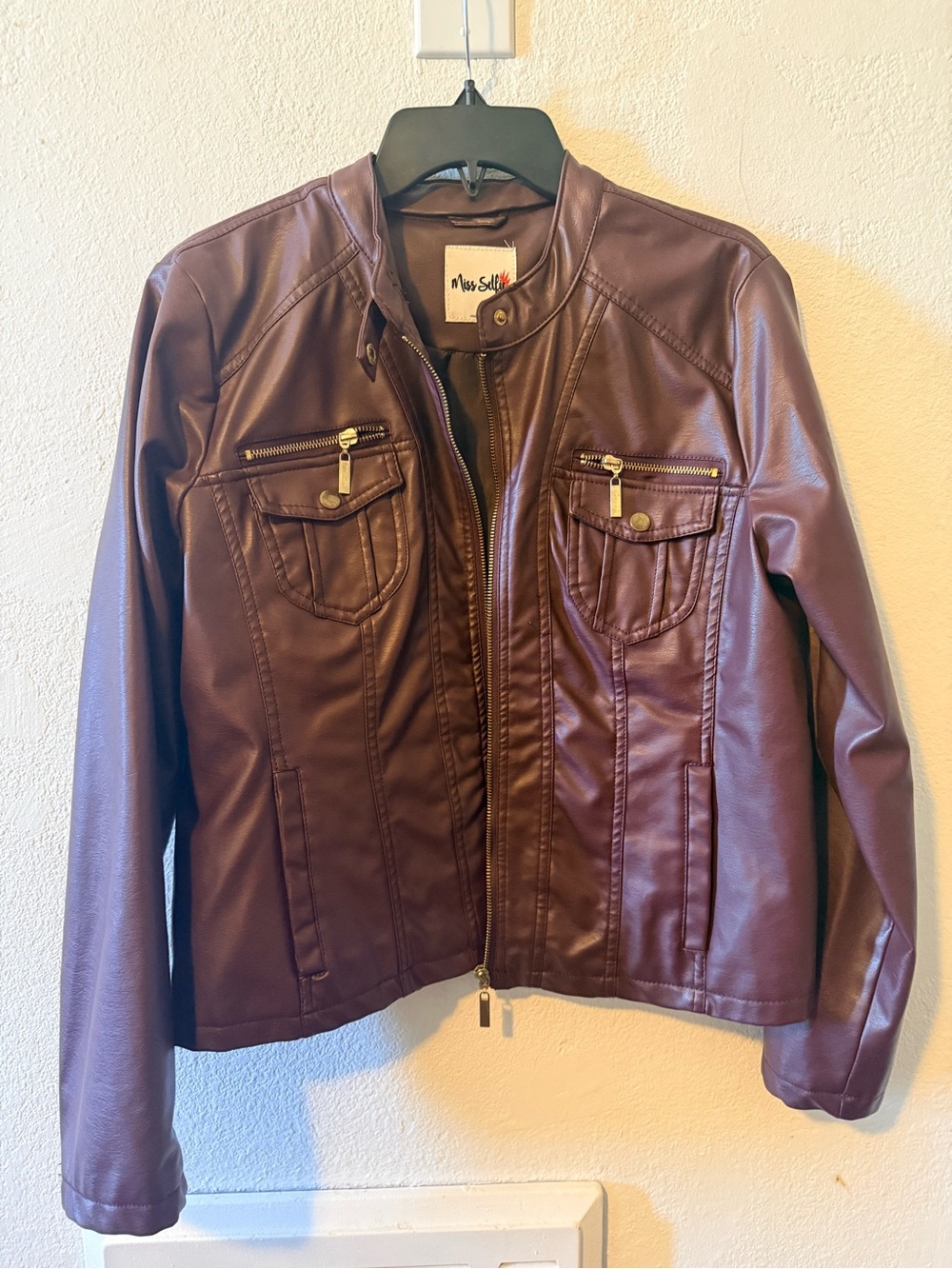 Miss Selfridge Wine Faux Leather Moto Jacket